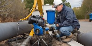 technician working on trenchless pipe rehabilitation