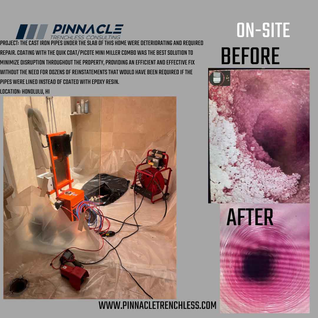 Cast iron pipe coating project before and after in Honolulu Hawaii